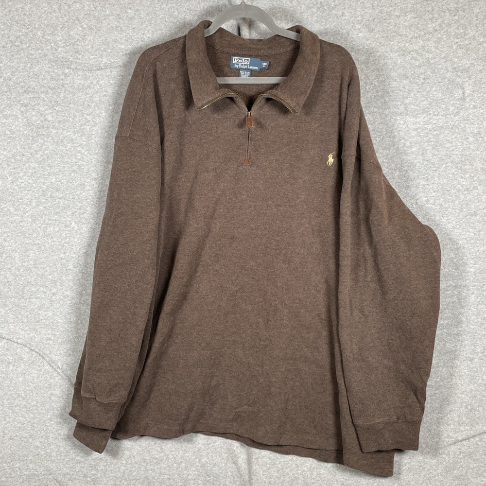 Polo Ralph Lauren Sweater Mens 4XB Vtg Estate Rib 1/4 Zip Pullover Blrown Preppy